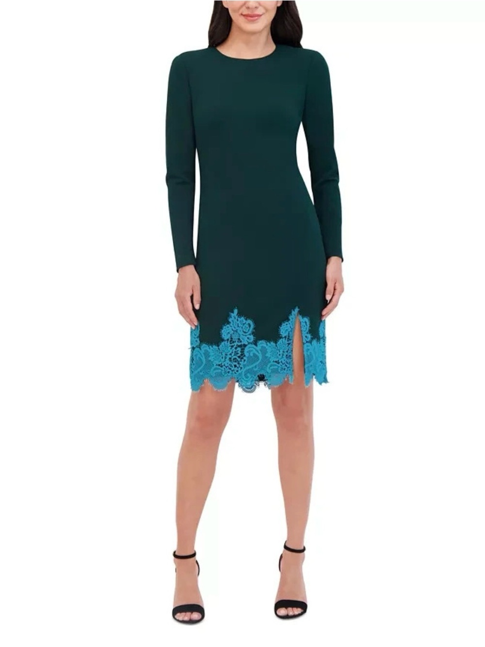 Vince Camuto women’s lace-hem bodycon dark green dress